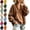 Brown, variant on Women's Ruffled V Neck Sweatshirt Solid Oversized Fleece Pullover Lantern Long Sleeve Casual Loose Going Out Top for Fall Daily & Lounge Wear