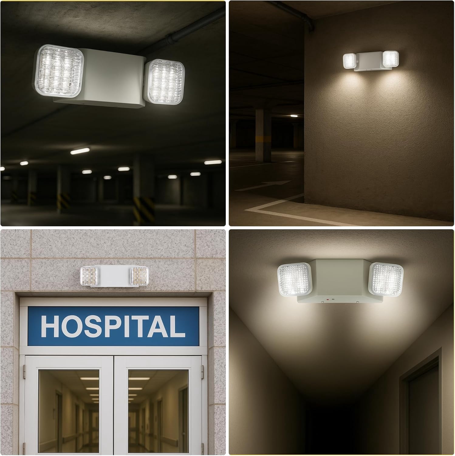DICEEVIL LED Emergency Lights with Battery Backup, Commercial Emergency Lights Fixtures, Two Adjustable Square Head LED Emergency Lighting, for Mall School Restaurant Hotel, White