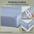 thumbnail image 4 of California Design Den King Size Fitted Sheet Only - Striped 500 Thread Count 100% Cotton, Sateen, Soft Deep Pocket Bottom Sheet, Light Blue, 4 of 7