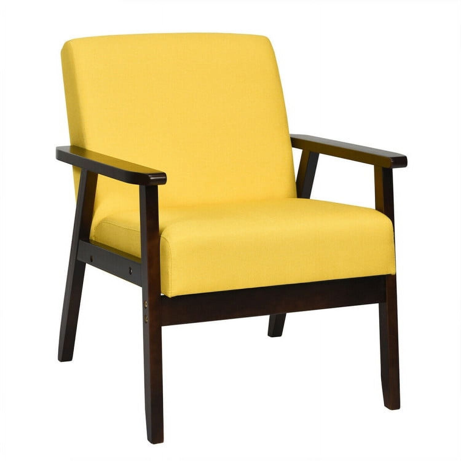 Finihen Mid-Century Modern Accent Chair, Retro Fabric Armchair, Solid Rubber Wood Fabric Accent Armchair, for Living Room, Yellow Finihen Mid-Century Modern Accent Chair, Retro Fabric Armchair, Solid Rubber Wood Fabric Accent Armchair, for Living Room, Yellow