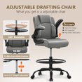 thumbnail image 3 of HYSpacerX 500 LBS Big & Tall Ergonomic High Back Leather Office Chair, Adjustable Height Flip-Up Armrest Executive Computer Chair for Standing & Counter Height Desk, Grey, 3 of 7