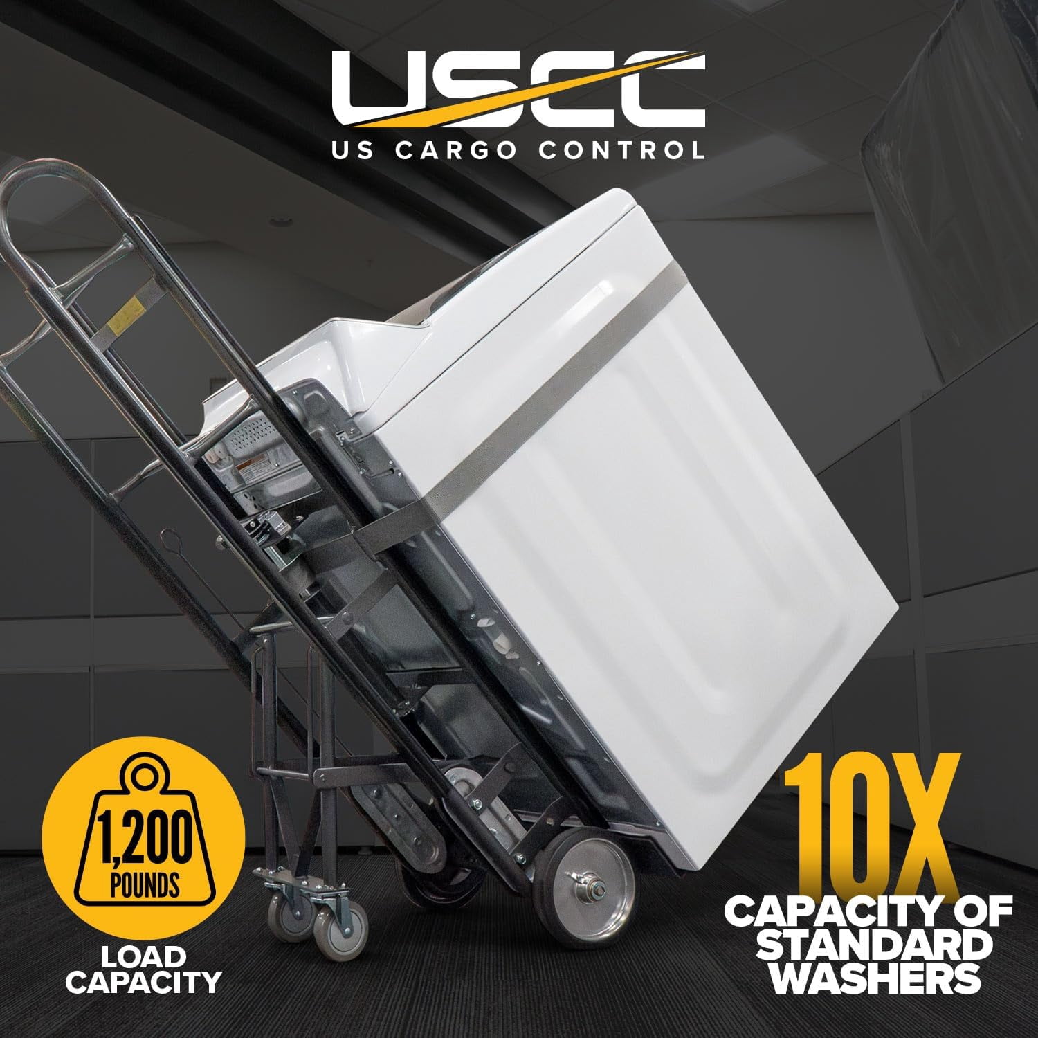 US Cargo Control Appliance Dolly with Stair Climber & Kickback Wheels, 1,200 LBS Capacity, Industrial Appliance Hand Truck with Single Auto Recoil Strap System, Heavy Duty Steel Hand Truck