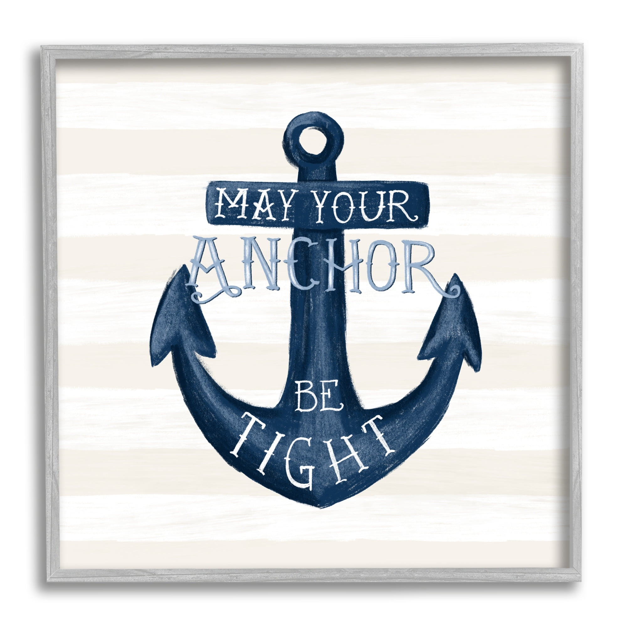 Stupell Industries Striped Anchor Phrase Nautical Beach Illustration Graphic Art Gray Framed Art Print Wall Art, Design by Raquel Maciel