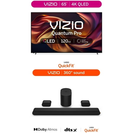 VIZIO 65” Quantum Pro 4K QLED Smart TV and VIZIO 5.1 Soundbar SE with Dolby Atmos