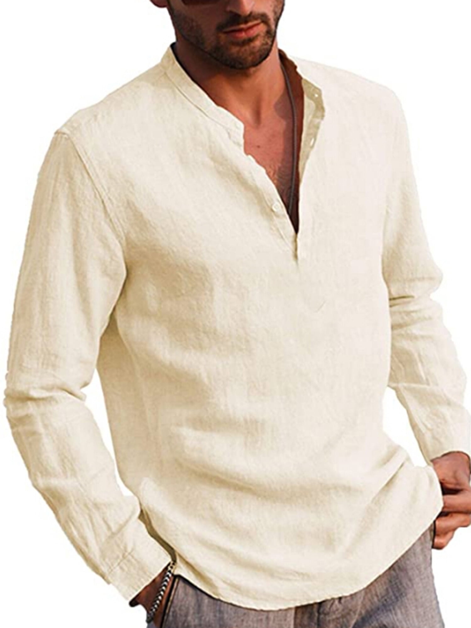 Sailwind Men's Linen Shirt Casual Henley Beach Shirts for Men 