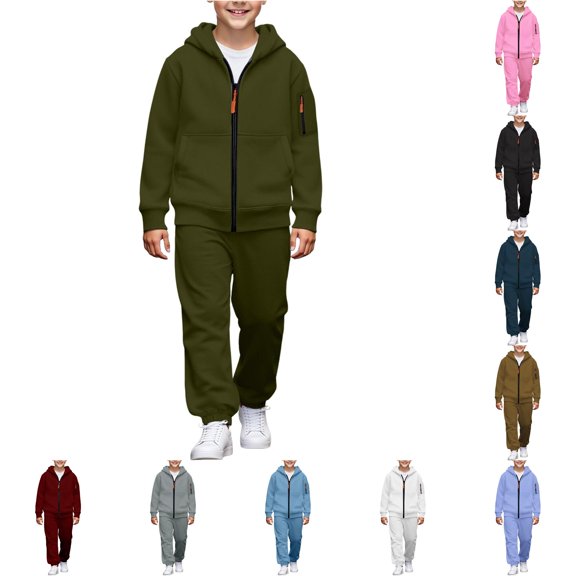 XAOFW Boys Outfits Long Sleeve Solid Color Zip Up Hoodies Jogger Pants Kids Fall Winter Cozy Clothes Sets 4-5 Years