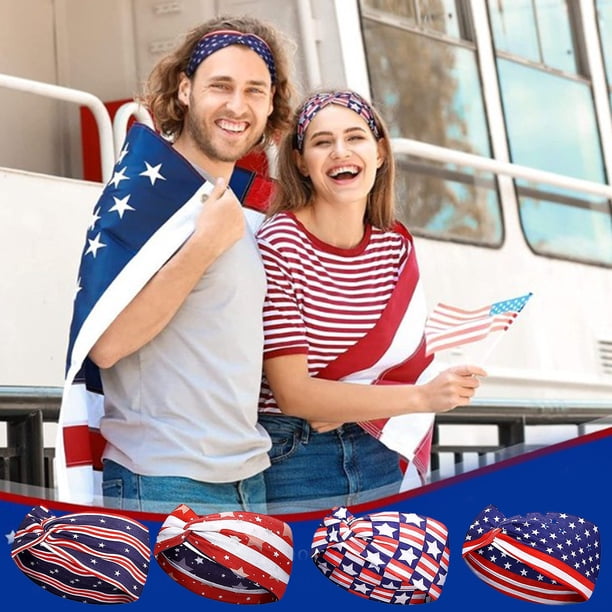 Xihbxyly Diadema con Bandera, Diseño Patriótico de Estrellas y Rayas, Poliéster Suave y Transpirable, Accesorio Deportivo y de Moda Versátil, Unisex, Talla Única, 24 X 10 Cm