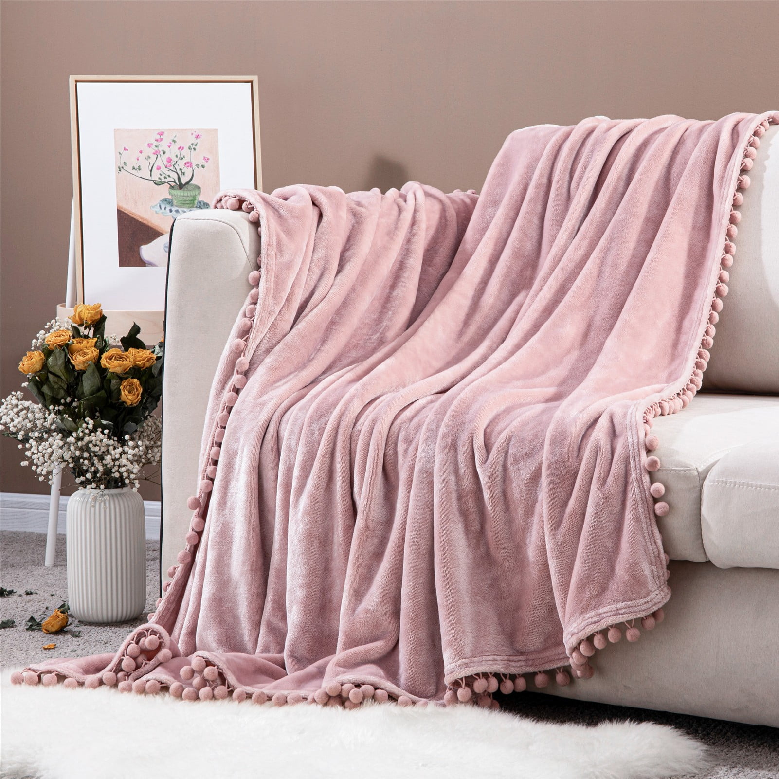 Rosy Pink Cherry,Soft Flannel Blanket Warm and Comfortable Throw Blanket for Bed/Couch/Sofa/Office/Camping
