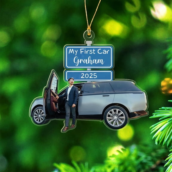 My First Car Shaped Christmas Ornament 2025, Photo Frame My New Car Xmas Ornament Gift for Men Women Friends, Custom Text Name & Photo My Car Ornament, My 1st New Car Decor Ornament Gift