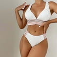 thumbnail image 2 of Penkiiy Women's High Waisted Bikini Tummy Control Bathing Suits Twist Cutout Swimsuits Ribbed Color Block 2 Piece L White, 2 of 4