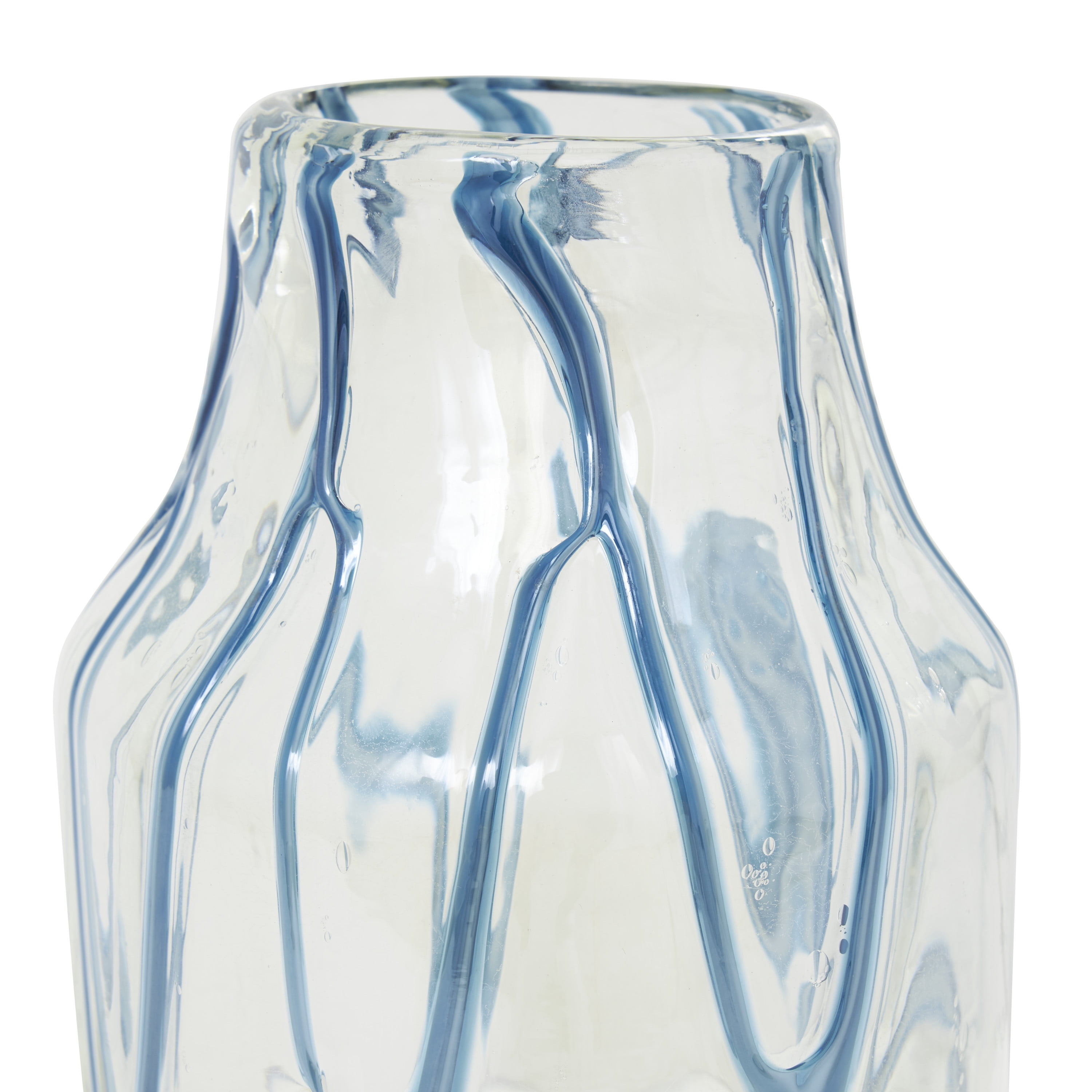 DecMode 13" Abstract Cream Glass Vase with Wavy Blue Design