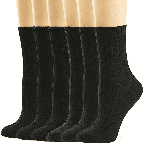 6 Pack Womens Crew Socks,Size 6-11,Casual Knit Cotton Comfy Breathable Cool Dress Socks for women girl and teens(6 black)