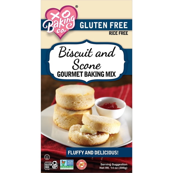 XO Baking Co. Gluten Free Biscuit and Scone Gourmet Baking Mix; Non GMO; Kosher; Rice Free; Dairy Free, Peanut Free; Soy Free, No Preservatives; No Artificial Flavors or Colors, 14oz