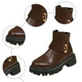 thumbnail image 5 of Women's Platform Chunky Combat Boots Fashion Buckle Leather Non Slip Mid Calf Riding Ankle Booties with Side Zipper Coffee Size 8, 5 of 8