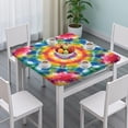 thumbnail image 3 of Colorful Tie Dye Mandala Pattern Square Fitted Tablecloth with Elastic Edge,Square Table Cover,Washable Elastic Table Cover for Home Kitchen Party Decor 36"x36", 3 of 6