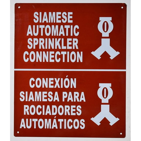 Siamese Automatic Sprinkler Connection Bilingual Sign with English & Spanish Text and Symbol (Aluminium Reflective, RED 10x12)(ref-2022-4)
