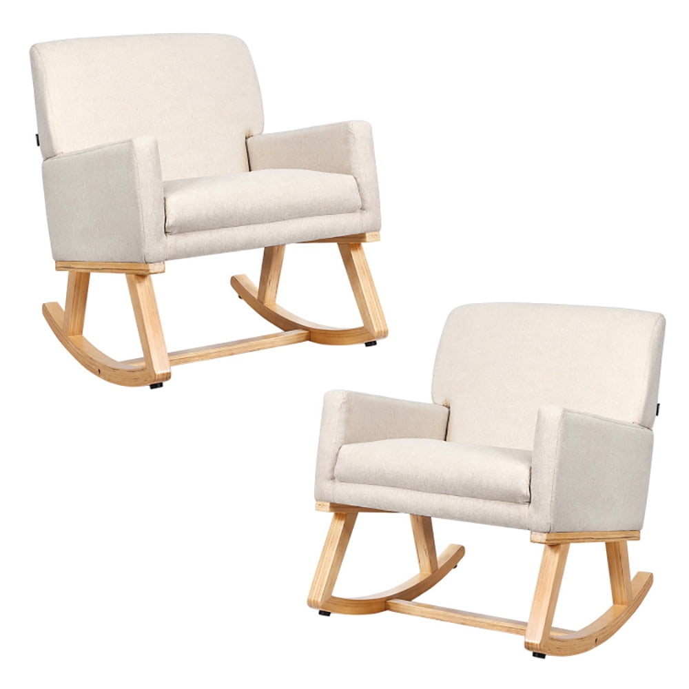 Barara King Rocking Chair Nursery Glider, Comfy Rocker Nursery Chair, Upholstered Rocking Chair with and Solid Wood Base-Beige