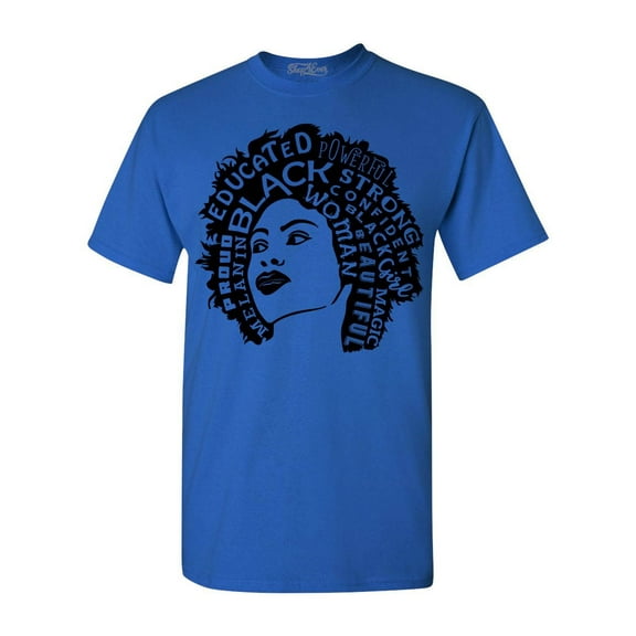 Shop4Ever Men's African American Woman Afro Word Cloud Graphic T-shirt Medium Royal Blue
