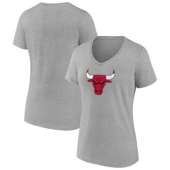 Women's Gray Chicago Bulls Logo V-Neck T-Shirt