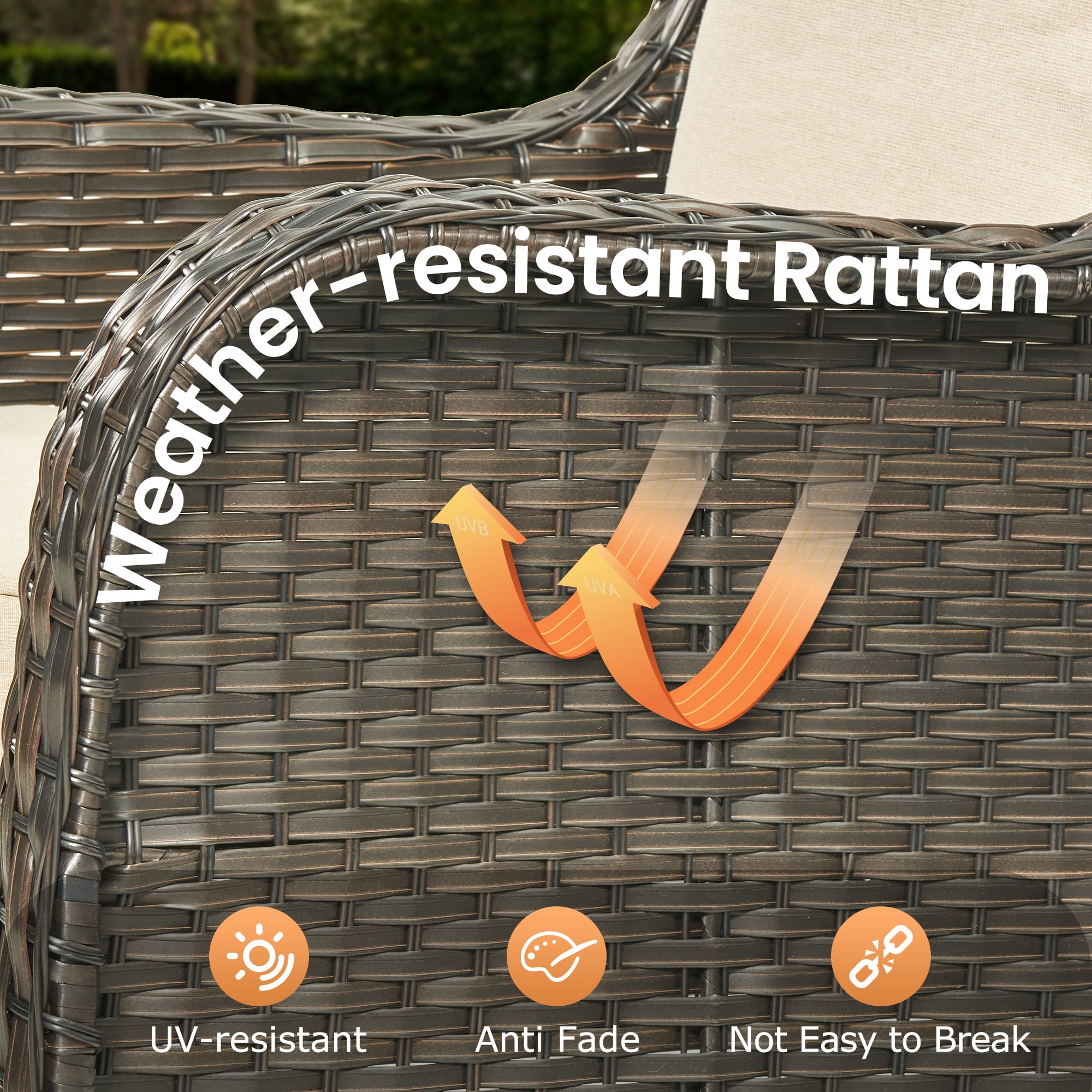 Vcatnet 6 Pieces Outdoor Patio Furniture Wicker High-Back Conversation Set with Swivel Rocking Chairs and Ottoman, Beige