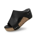 thumbnail image 3 of Chaussons d'Été pour Femmes en Cuir Plateforme Compensée Antidérapants Sandales de Plage Noires 38, 3 of 9