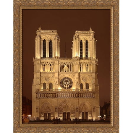 Notre Dame, Paris 28x36 Large Gold Ornate Wood Framed Canvas Art