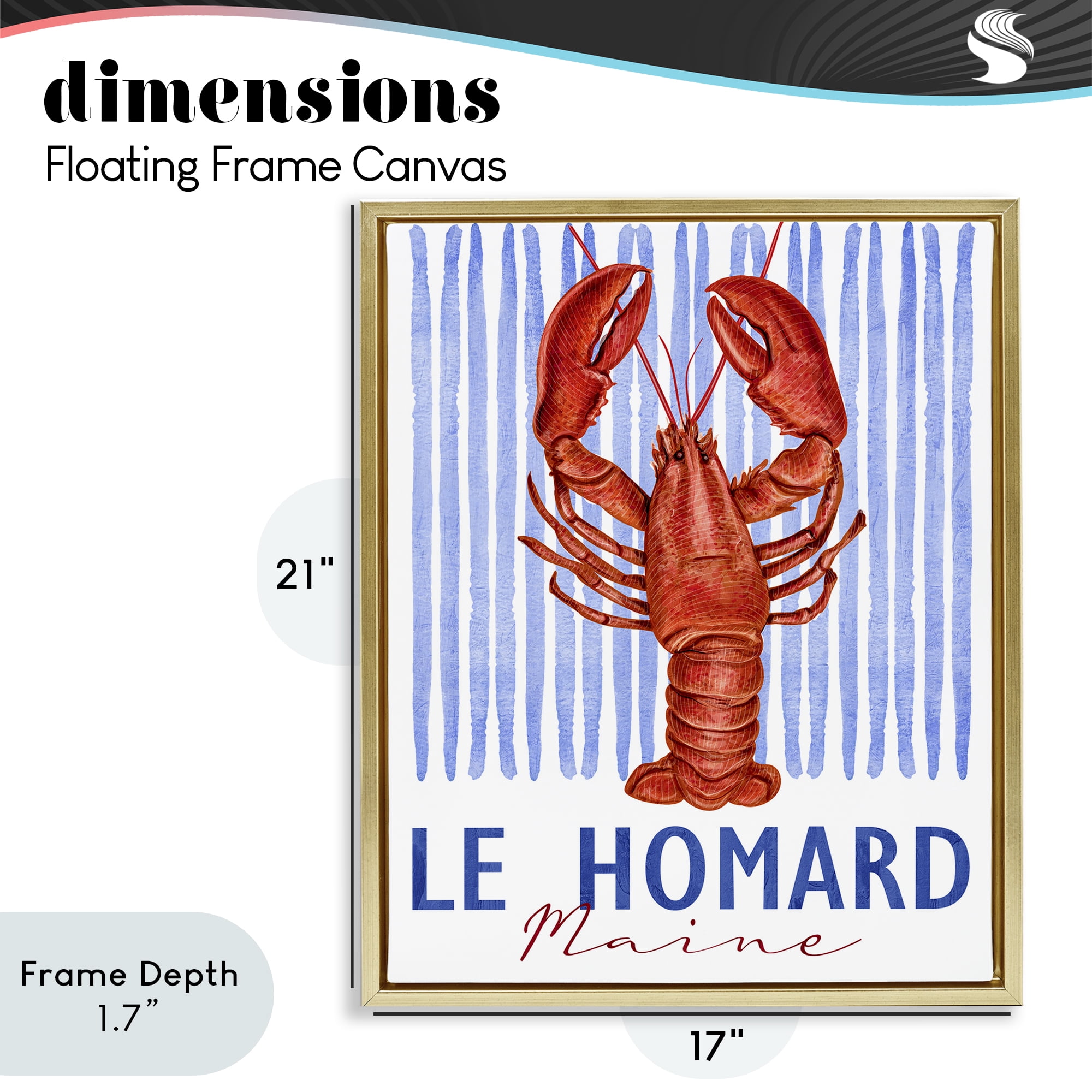 Stupell Industries Le Homard Nautical Stripes Gold Framed Floater Canvas Wall Art, design by Kim Allen