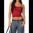 thumbnail image 1 of Camiseta Sin Mangas para Mujer, con Tirantes Finos Ajustables, Camisola Corta con Ribete de Encaje, Estilo Y2K, para Salir en Verano. Rojo L, 1 of 10