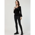 thumbnail image 2 of Blusa de terciopelo con cuello en V Allegra K Negro L, 2 of 6