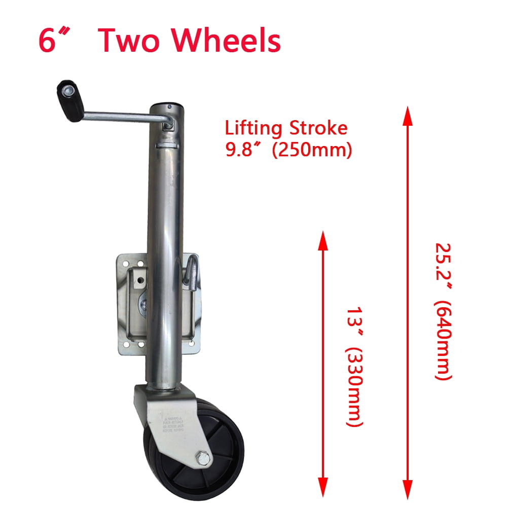 1500lb RV Trailer Jack 6” 2 Wheels Yacht Trailer Stand Guide Wheel Jack Lifting Height 9.8"