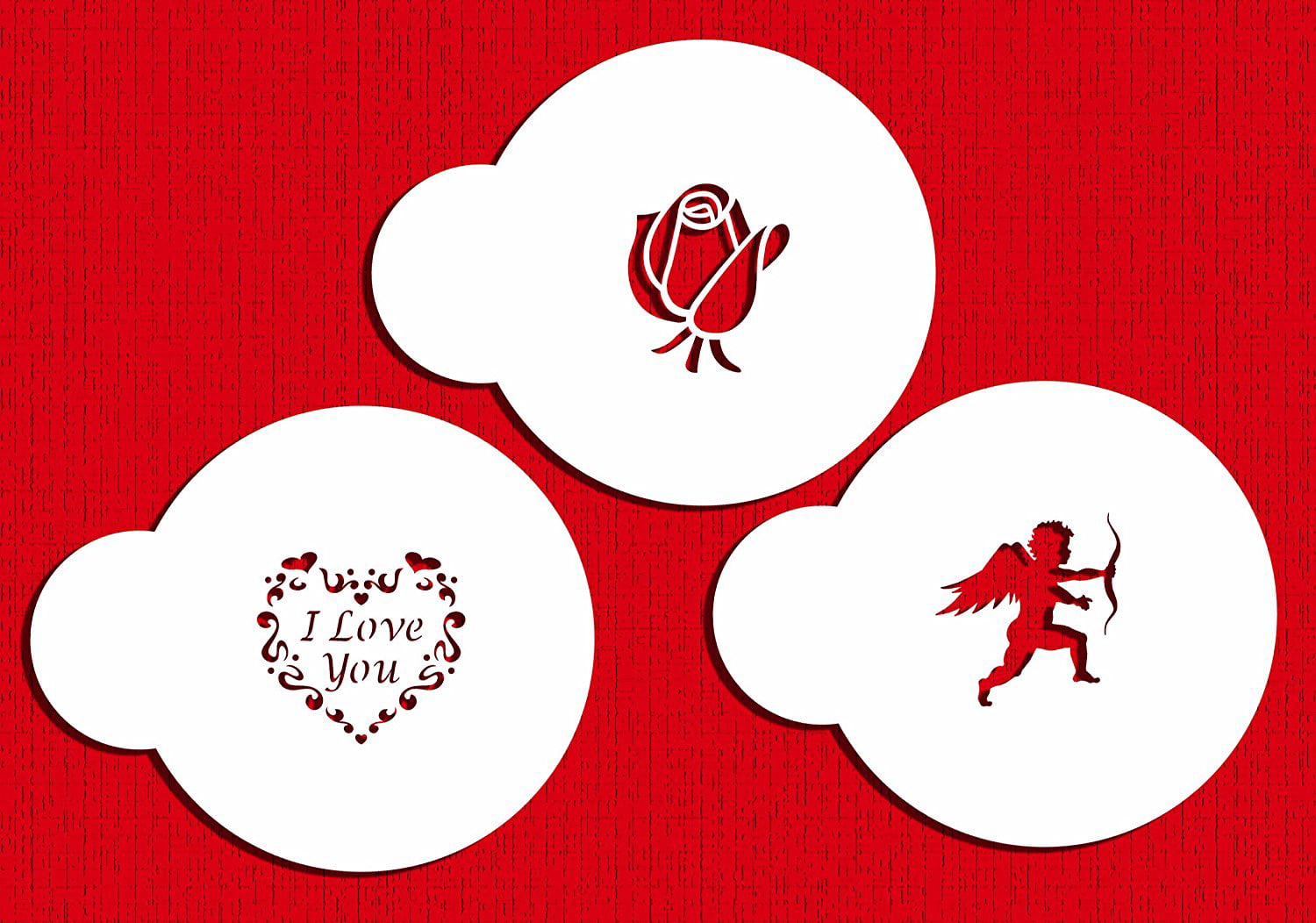 Beige/semi-transparent Cupid, Rose, Heart designer stencils C301 I Love You Cupcake and Cookie Stencil , Small 