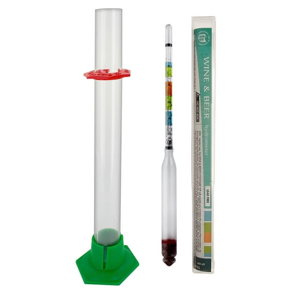 Triple Scale Hydrometer and 13" Glass Hydrometer Test Jar with Stand with Safety Bumpers Home Brewing Beer Brewing Wine Making