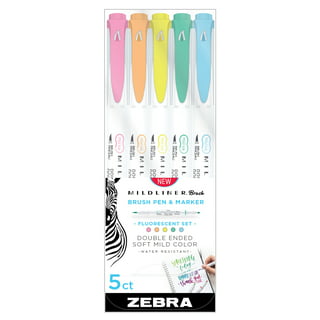 Zebra Pen Mildliner Brush Marker, Double Ended Brush and Fine Tip Pen,  Assorted Fluorescent Colors, 5 Pack