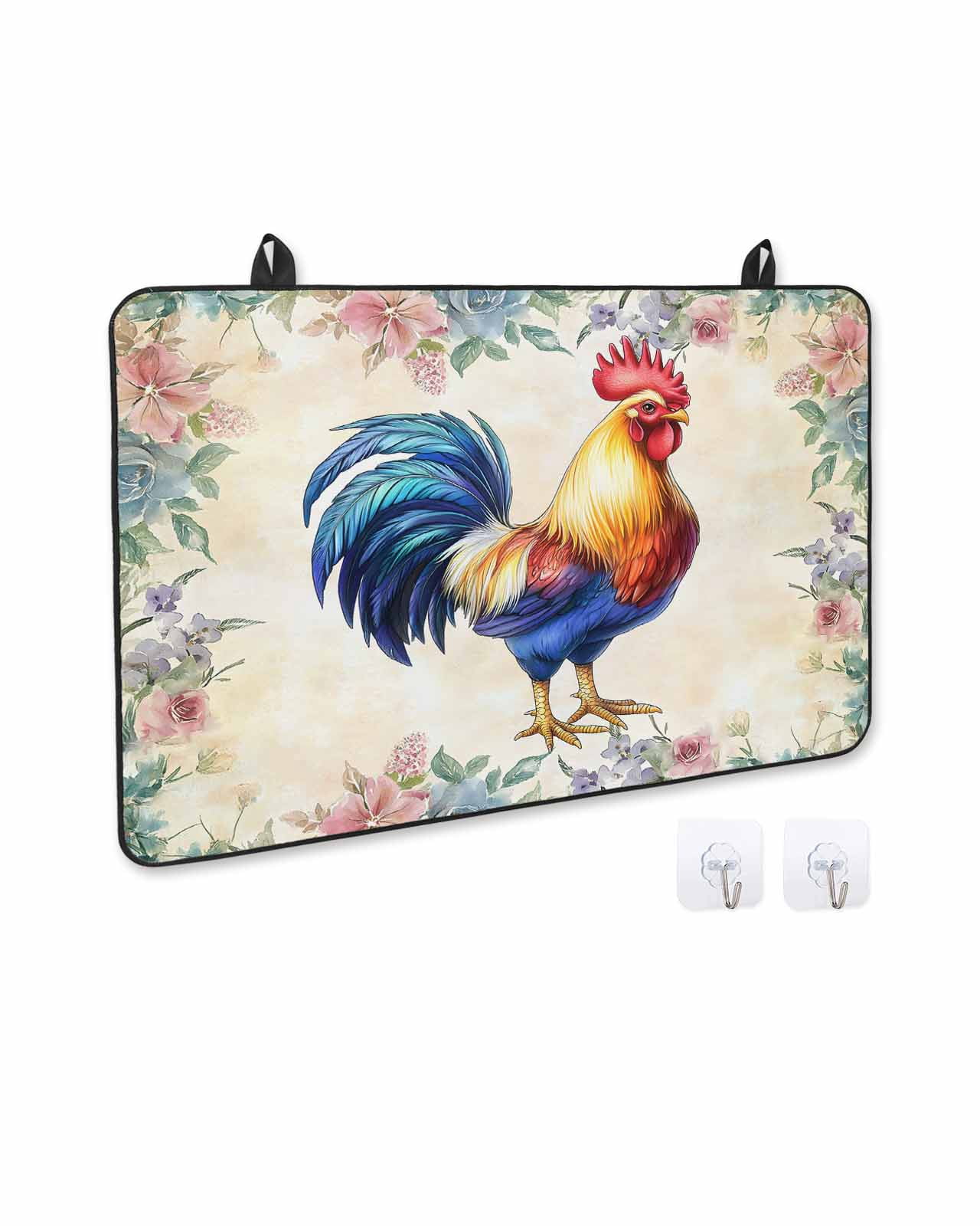 nqOlkjepod Large Induction Cooktop Protector Mat 24"x21", Farmhouse Chicken Stove Top Covers for Electric Stove, Watercolor Flowers Floral Farmhouse Stove Burner Cover Mats, Glass Top Stove Cover