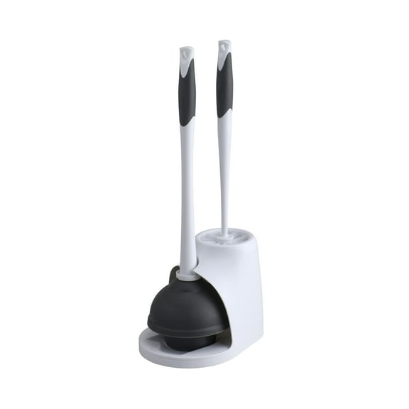 Clorox Toilet Plunger And Bowl Brush Combo Set With Caddy, White/Gray