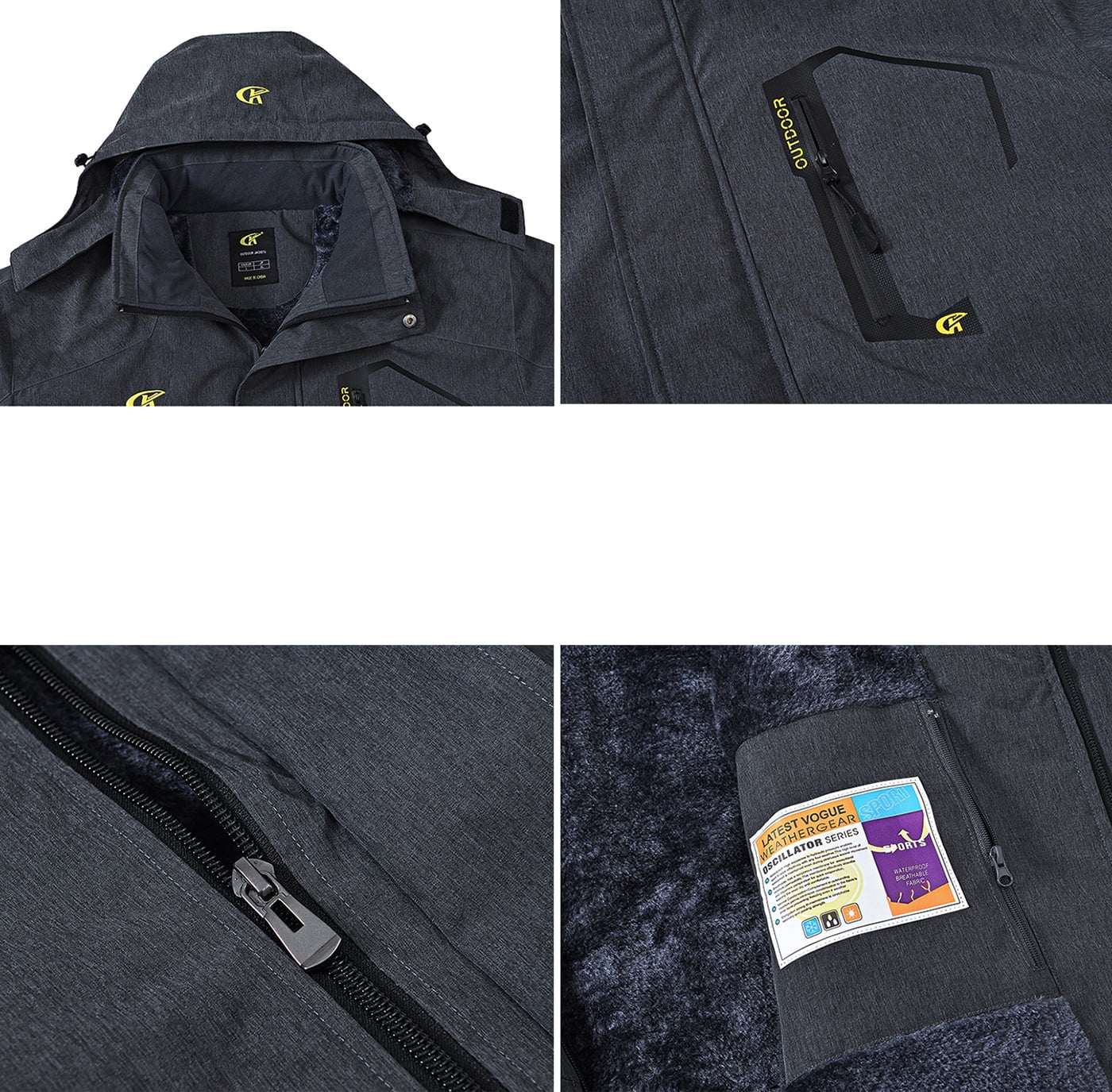 Tyhengta Men's Waterproof Ski Jacket Warm Winter Snow Coat Mountain Windbreaker Hooded Raincoat Cation Darkgray L