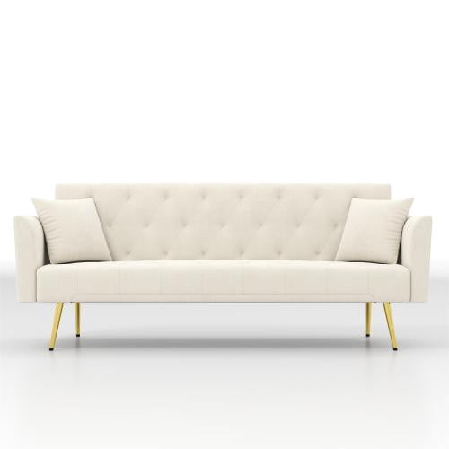 72-Inch Foldable Sleeper Sofa, Tufted American Retro Style, Velvet Couch with 3 Adjustable Positions, Ideal for Small Living Rooms, Bedrooms and Offices, Beige