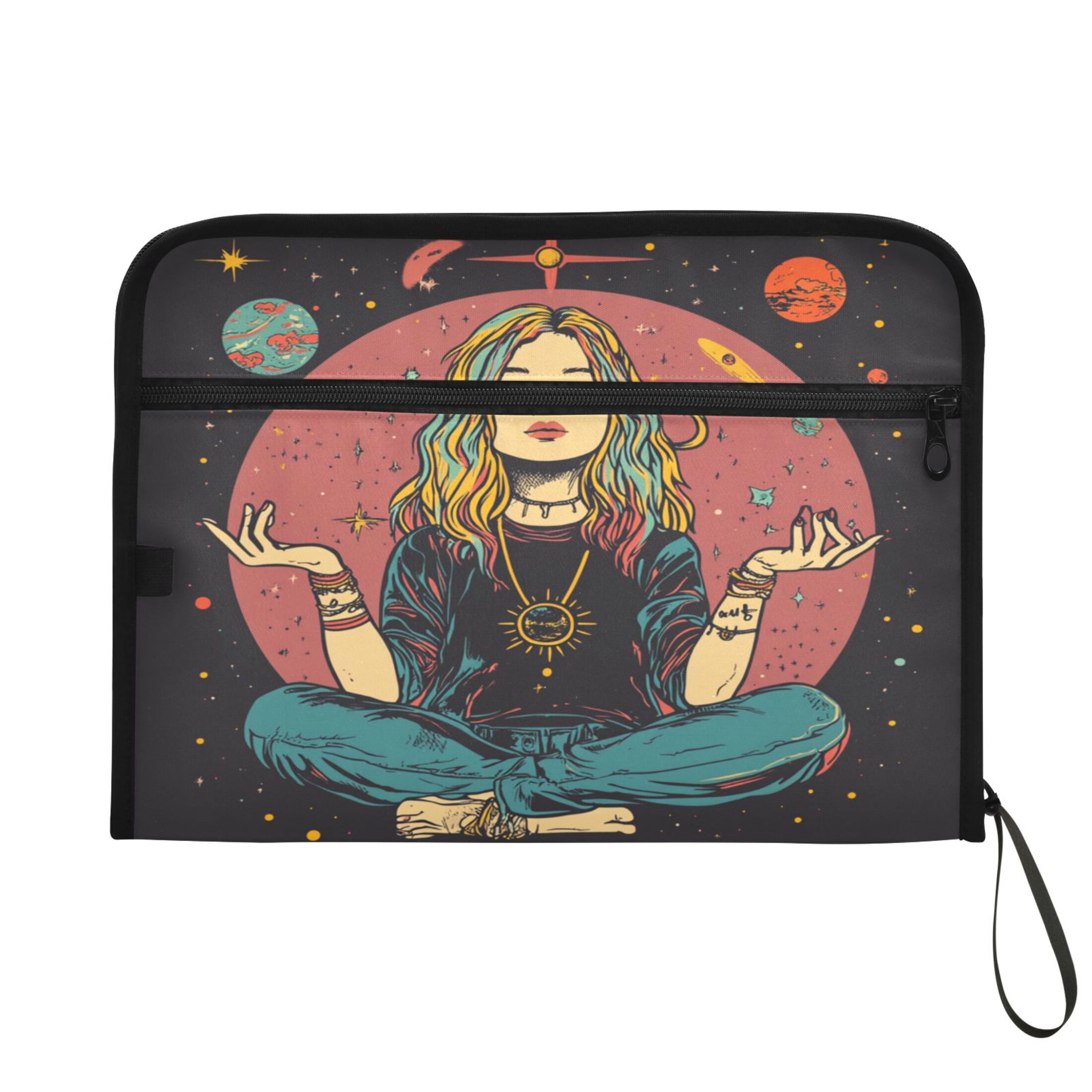 WOBOGO Meditating Woman Outer Space Expanding File Folder Letter Size Accordion Filing Organizer 13 Pocket Separate Organ Pocket