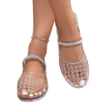 thumbnail image 2 of Domuza Women's Glitter Rhinestone Jelly Sandals, Breathable Hollow Mary Jane Slingback Flat Shoes for Summer Beach and Casual Wear White 7.5（EU-39）, 2 of 5