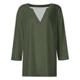 thumbnail image 5 of 3/4 Length Sleeve Womens Tops Spring Summer V Neck Plain Casual Blouse Office Work Shirts Solid Basic Tee Tops, 5 of 6