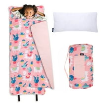 Wildkin Original Nap Mat with Pillow for Boys and Girls, Features Hook and Loop Fastener, Roll-Up Design, Soft Cotton Blend Materials (Llamas and Cactus Pink)