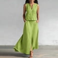 thumbnail image 3 of WRFWUL Womens Sleeveless V Neck Cotton Linen Top with Maxi Skirt Two Piece Set Casual Summer Vacation Outfits, 3 of 6