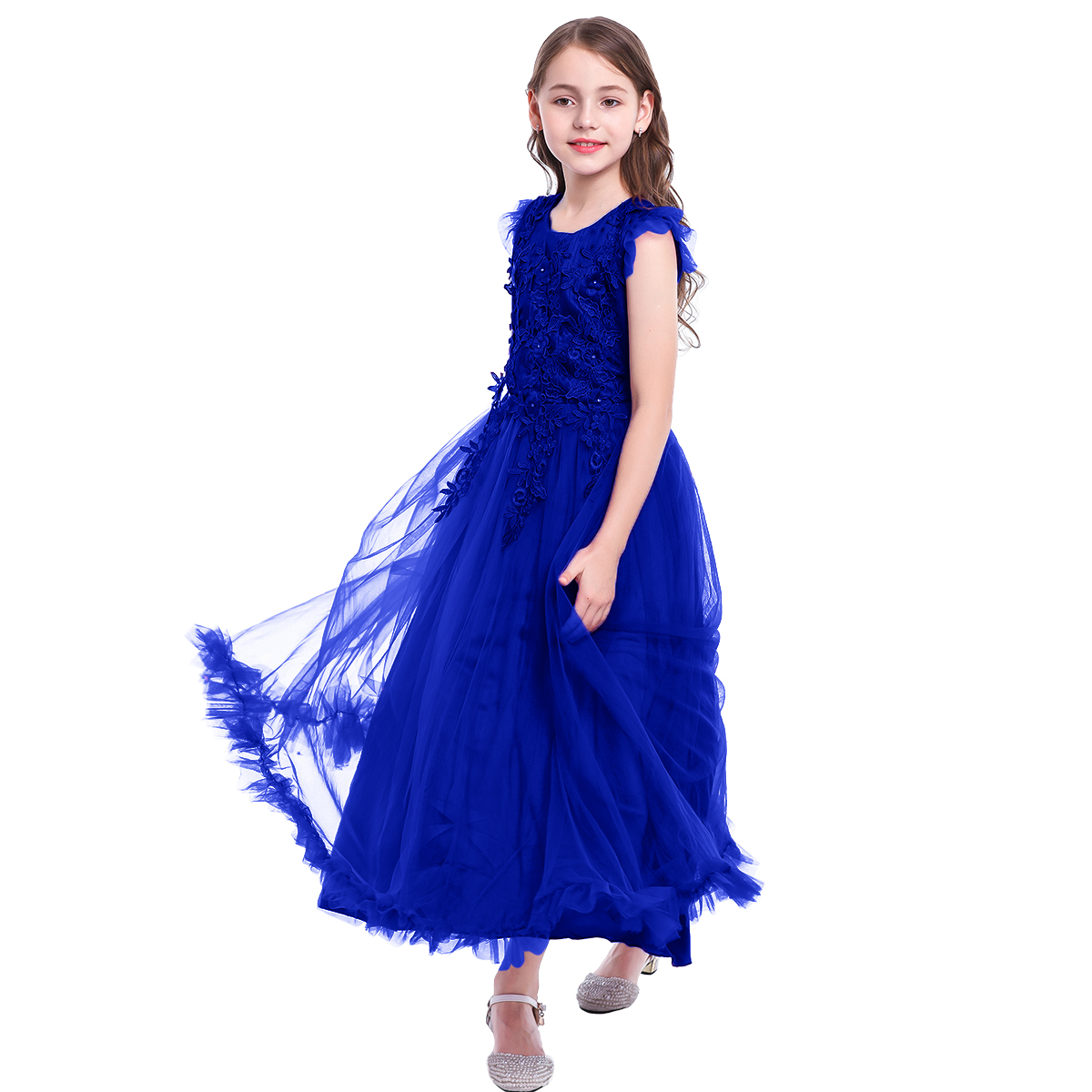 Ibtom Castle Girls Floral Maxi Dress Royal Blue photo 6