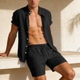 thumbnail image 4 of IWRICH Men's Two Piece Outfit Shorts Casual Short Sleeve Button down Shirt and Beach Shorts Set Summer Vacation Outfits Black XXL, 4 of 5