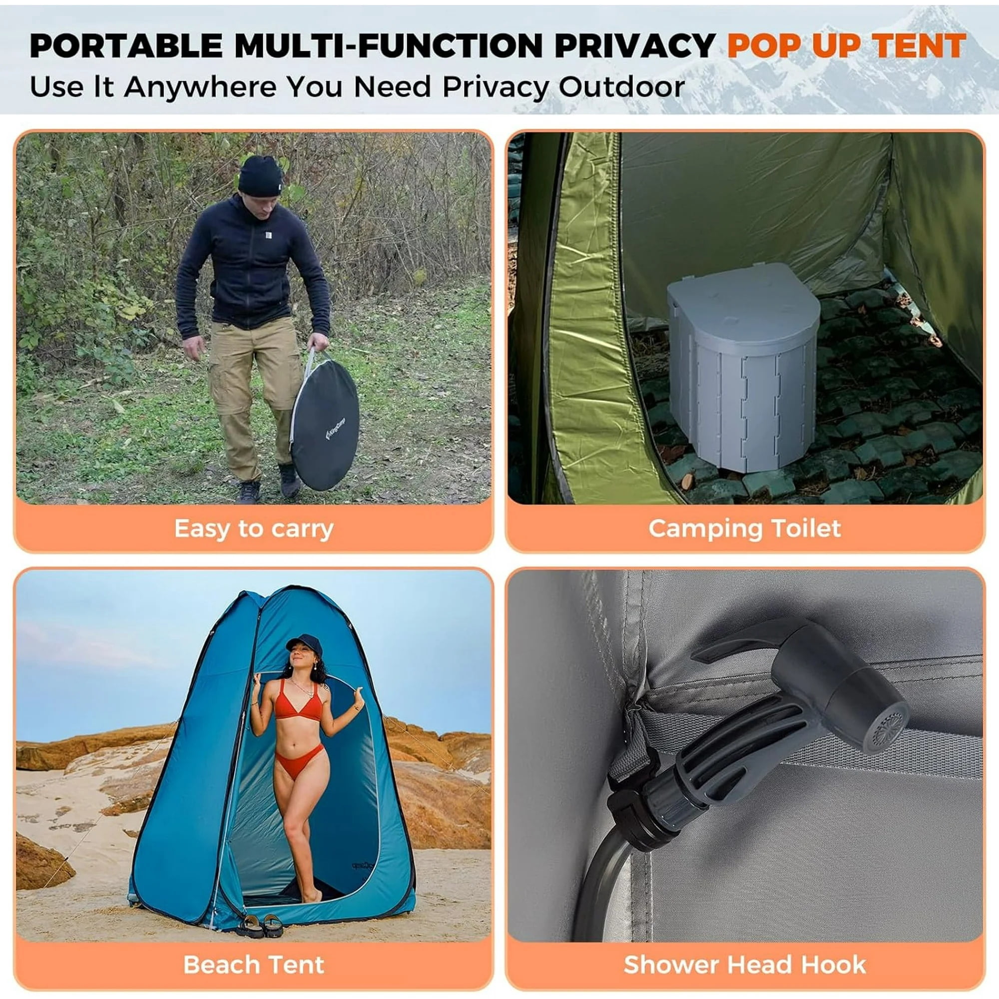 KingCamp Portable Shower Tents, Pop up Camping Privacy Tent, Outdoor Dressing Changing Room Easy Setup, Toilet Tent  for Beach, Camping, Hiking, Blue