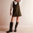 thumbnail image 5 of Women Denim Overalls Mini Dress Adjustable Shoulder Straps High Roller Skirtall Casual Jean Romper Dress Dark Green L, 5 of 8
