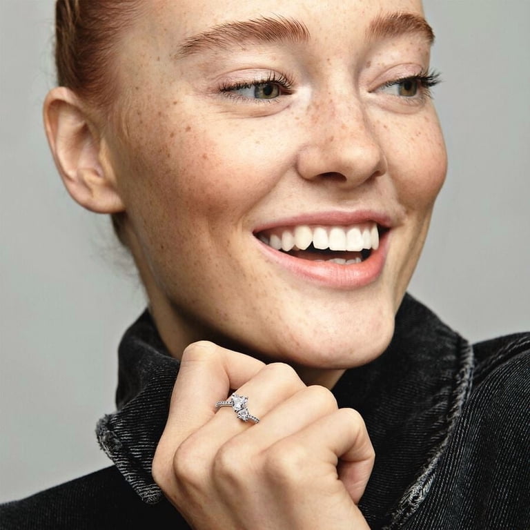 PANDORA Double Heart Sparkling Ring Sterling Silver for Women with