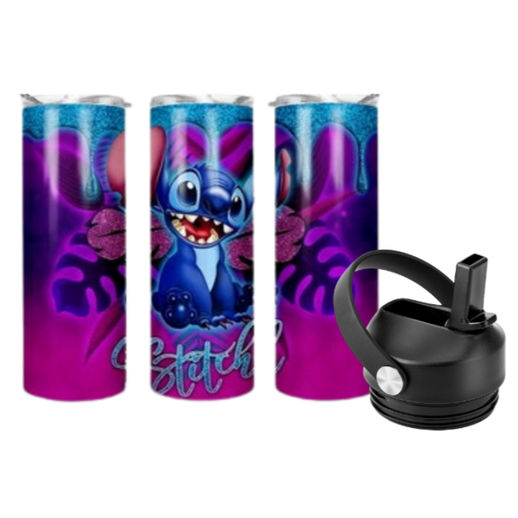 20oz Stainless Steel Water Bottle/ Travel Mug with Purple Stitch Design
