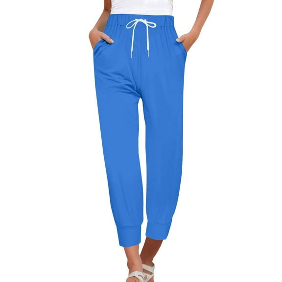 IDALL Sweatpants Women Joggers for Women Sweatpants For Women Pants Drawstring Casual Fashion Solid Color Cropped Pants Lounge Pants Women Baggy Pants Blue L