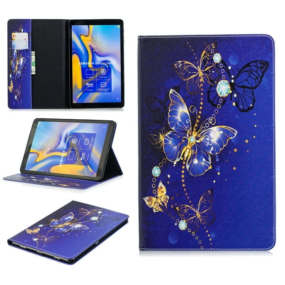 Galaxy Tab A 10.5 2018 Case, Allytech PU Leather Stand Flip Folio Wallet Cases and Covers with Cash Card Slots for Samsung Galaxy Tab A 10.5 SM-T590/T595/T597 Tablet, Blue Butterfly